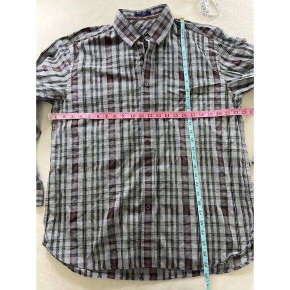 Tommy Bahama Mens Large Button Up Grey Checkered Shirt Tencel Lyocel Guys - Picture 8 of 9